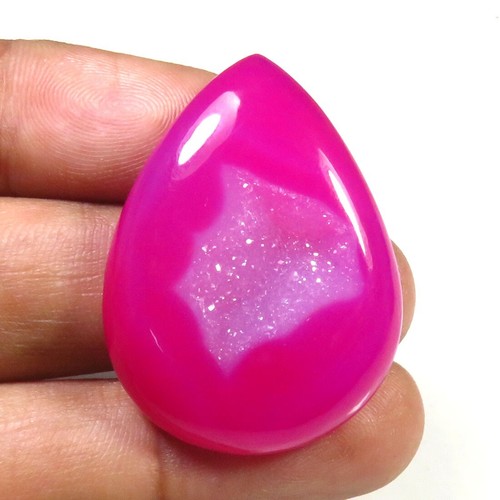 Natural Geode Onyx Window Cabs 34x25 mm Pink Onyx Pear Agate Gemstone OND-1382 - Picture 6 of 10