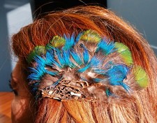 Handcrafted Feather Hair Barrette, Hair Clip, Hair Stay  B007