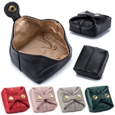 Real Leather Coin Pouch Change Holder Mini Snap Pocket Wallet for Men Women Gift
