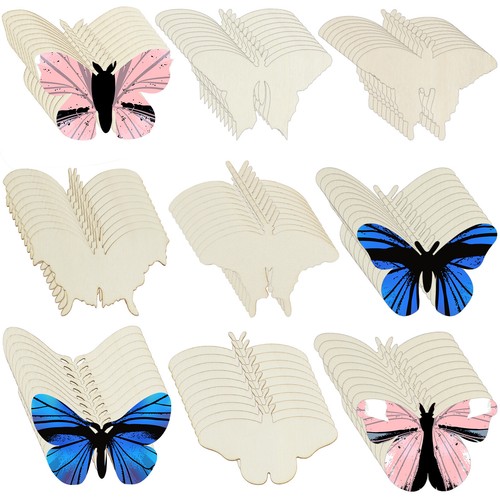 90Pcs Unfinished Wooden Butterfly Shape Ornaments 9 Styles DIY Blank L71☊ - Picture 10 of 11