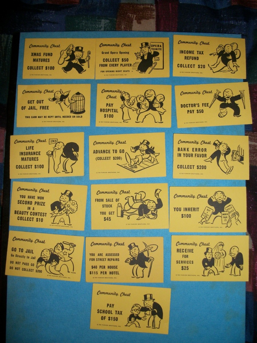 Vintage Parker Brothers 1936 Monopoly Community Chest Cards ALL 16