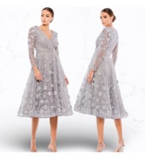 Mac Duggal Purple Lace Beaded Floral A-Line Cocktail Midi Dress 10 $698