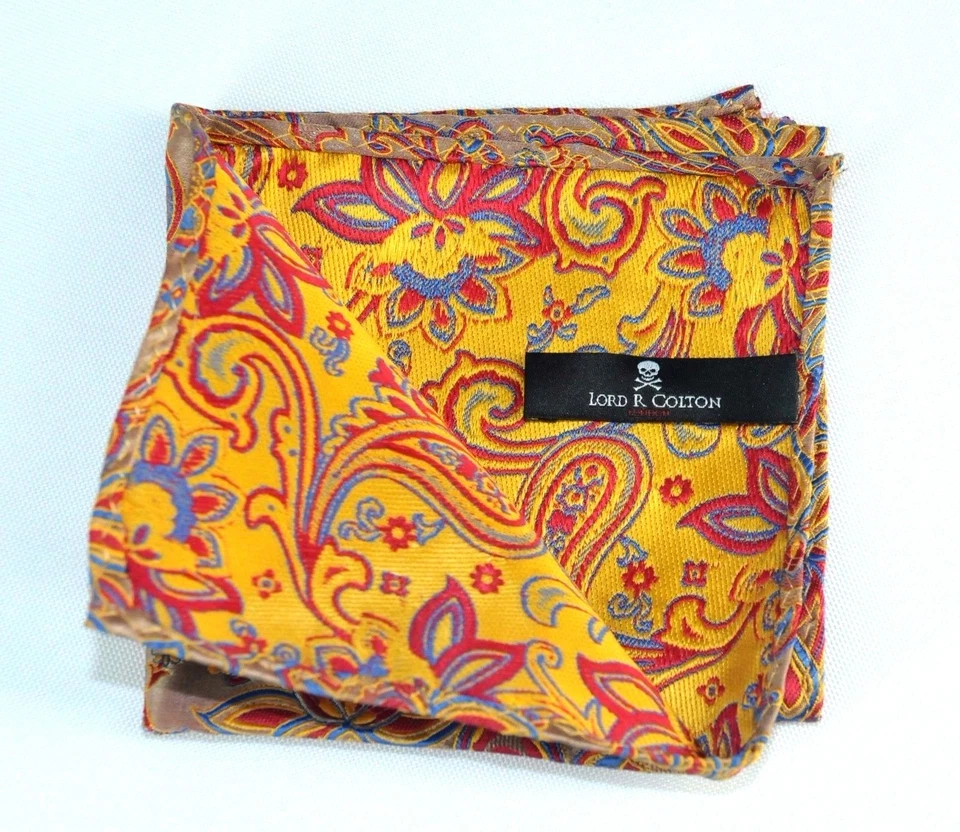 Lord R Colton Masterworks Pocket Square - Charleston Gold & Red Silk - $75 New - Image 2 of 2