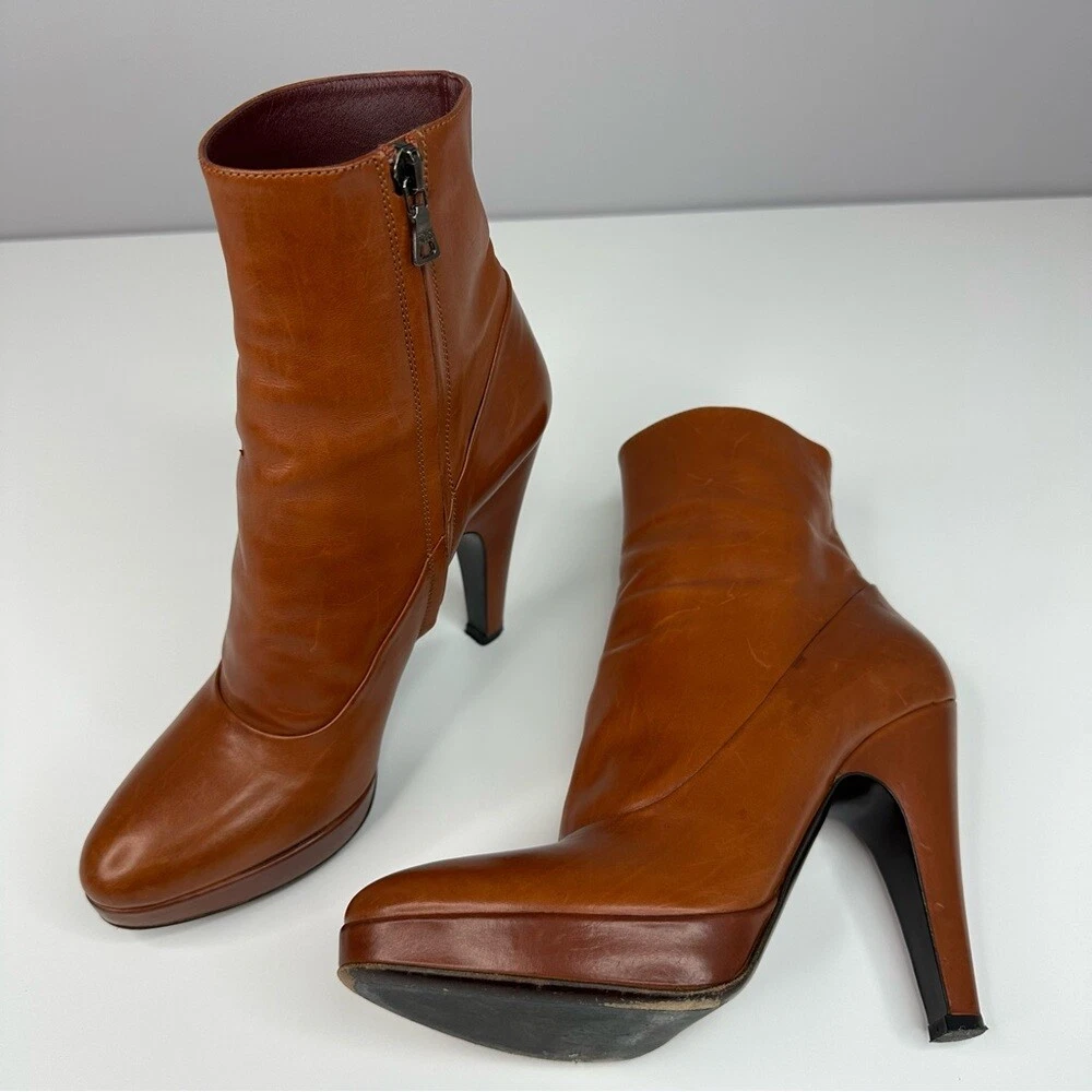 Stivaletti Prada donna pelle marrone Vero Cuoio firmati con zip EU 37 5 US 7
