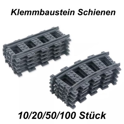 10/20/50/100x Schienen Gerade Kurve Zug Eisenbahn City Klemmbausteine Kompatibel