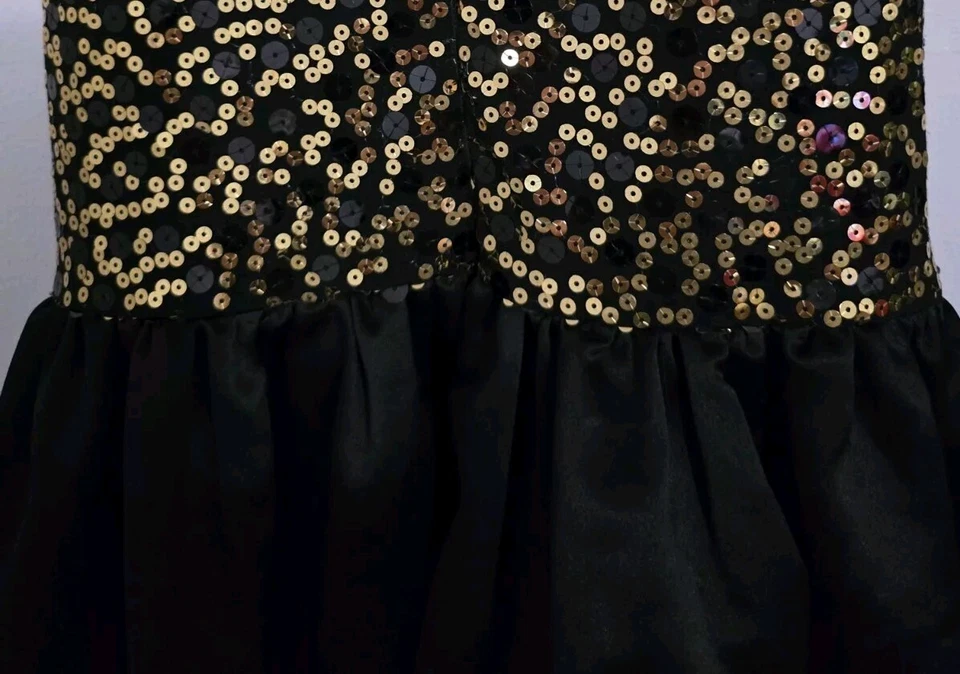 女孩派对黑色金色亮片连衣裙父亲 DTR 婚礼道具 16 码   — 第 3/4 张图片