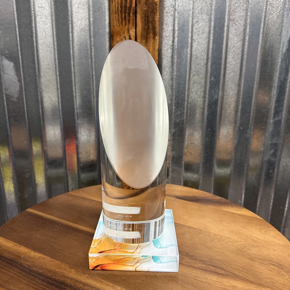 Halston Heritage Loft Cylinder Heavy Glass Sculpture with Base 8.5” Tall W/ Box - Image 2 of 4