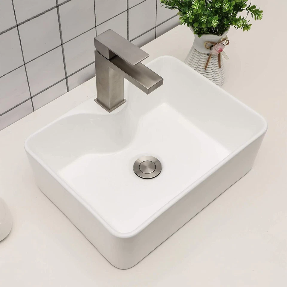 NESHOME Counter Top Basin Rectangle Ceramic Cloakroom Bathroom Sink Hand Wash 485mm UK
