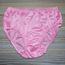 VTG Silky Nylon Panty Sissy Hot Pink Brieef Sheer Underwear Size 7-8 Hip 38-42"