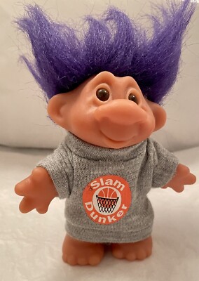 VINTAGE 1986 DAM Purple Hair Troll Doll Slam Dunker Basketball 5'' Toy Figure