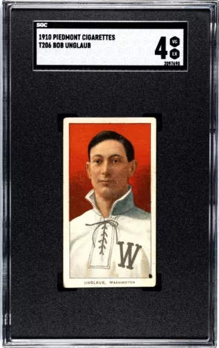 1910 T206 White Borders Bob Unglaub Washington Senators SGC 4 VG-EX Awesome!