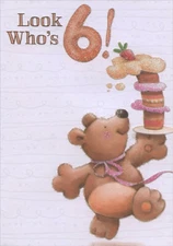 Bear Balancing Tall Cake Designer Greetings Age 6 / 6th Birthday Card