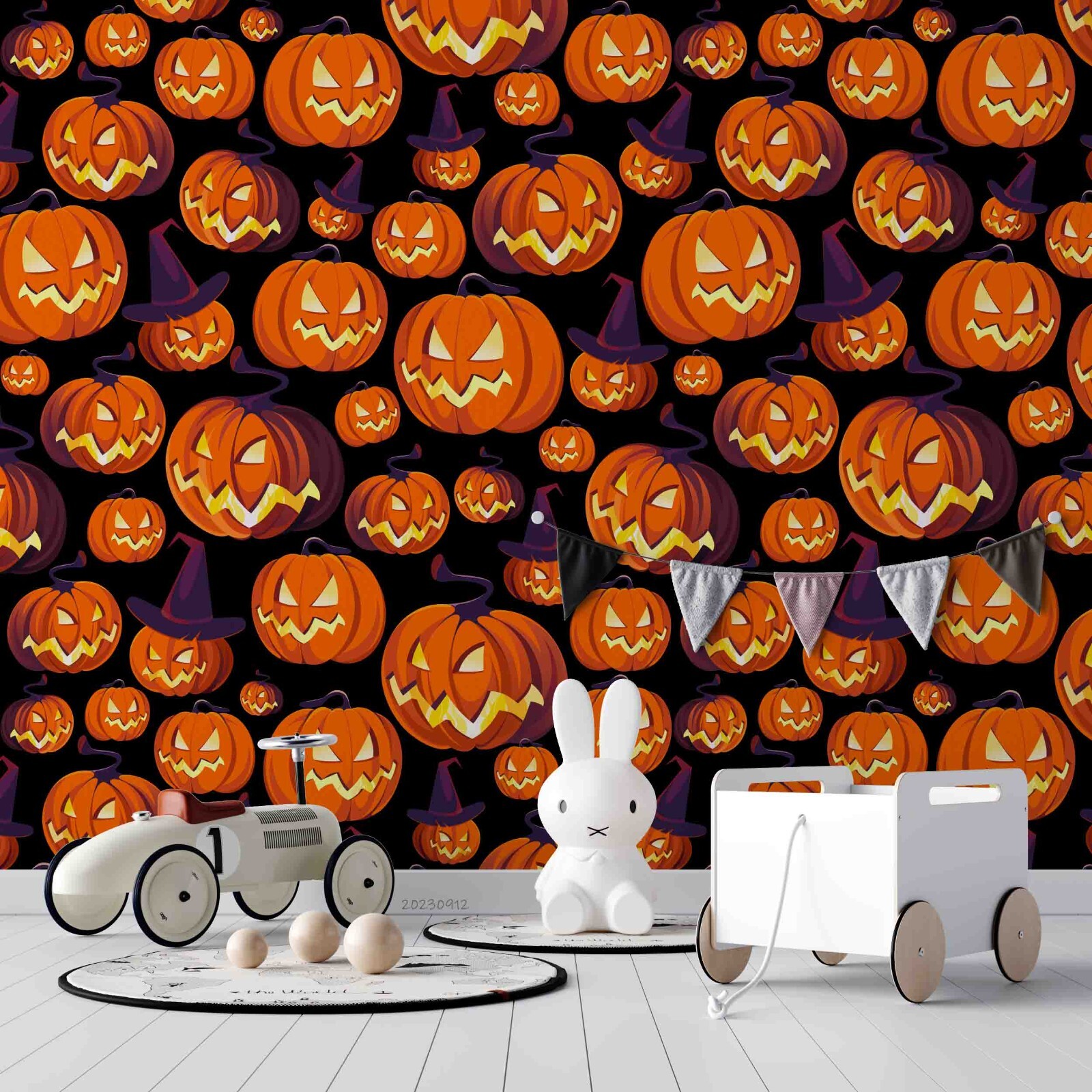 3D Halloween Pumpkin Wall Mural Sticker for Spooky Home Decor  