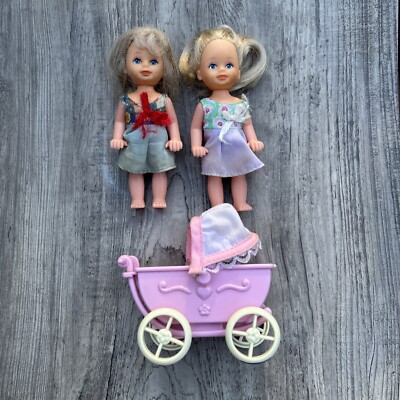 SIMBA TOYS 3 Inch Dollhouse Stroller PRAM BUGGY Plus 2 Dolls