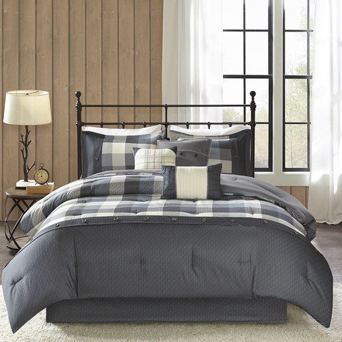 BEAUTIFUL COZY CLASSIC MODERN GREY WHITE PLAID STRIPE LODGE CABIN COMFORTER SET - Picture 3 of 3