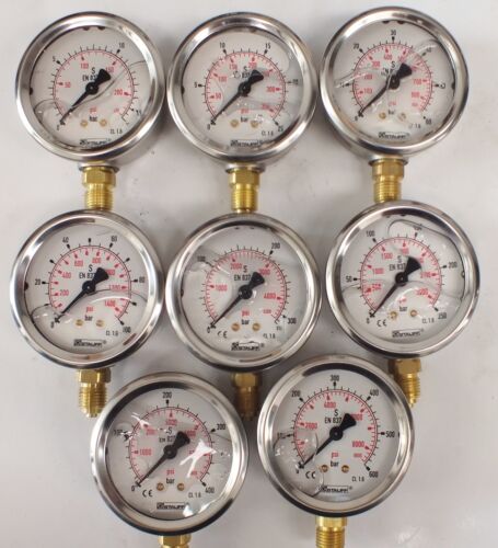 Oil H2O Gas Pressure Gauge Liquid Filled 63mm 2.5"  Stainless Steel German made - Picture 1 of 6