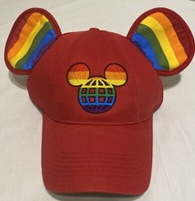 Walt Disney World Parks Rainbow Ears Pride Baseball Hat Red Adjustable LGBTQ