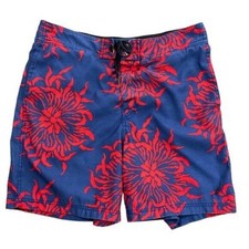 Nautica Hawaiian Swim Trunks Mens M Blue Red Floral Shorts Pocket Beach Coastal