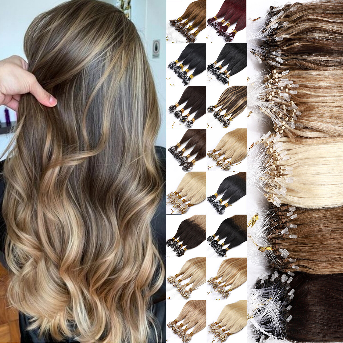 Micro Loop Hair Extensions Real Human Hair Ash Blonde with Bleach 22″ 100 Grams,100 Strands,micro Loop Rings Beads Tipped  main image 2