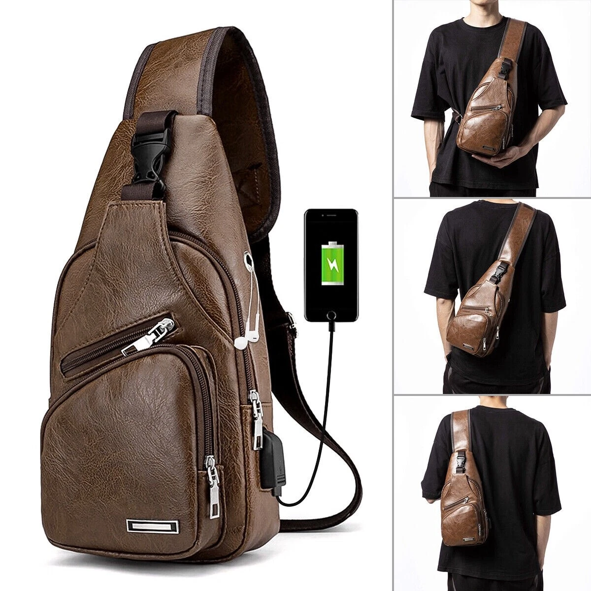 Bolso bandolera cuero hombre mochila cruzada hombro pecho puerto