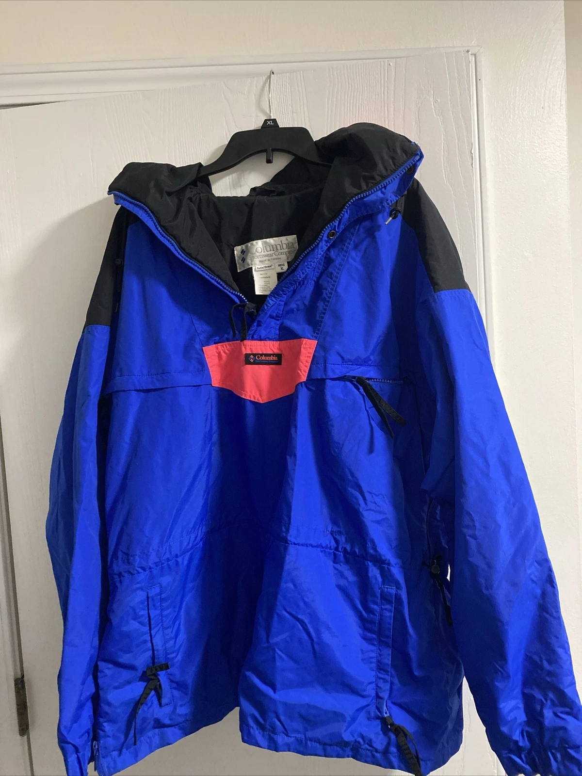 Vintage COLUMBIA Mens XL Blue Windbreaker 1/4 Zip Radial Sleeve Jacket