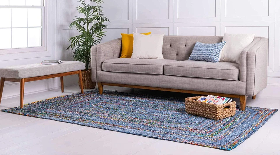 100% Cotton Braided Rectangle Natural Indian Area Rug Floor Decor Carpet Rug Mat - Image 2 of 4