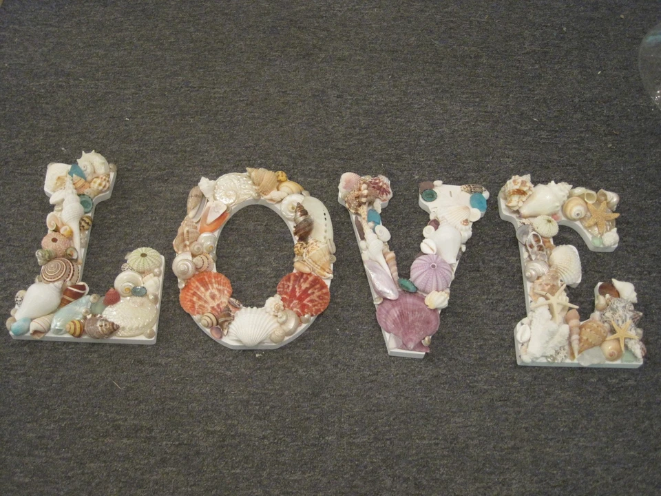 Beach Decor Handmade Shell Letters LOVE - Multicolor Shell Letters - Wooden - Image 2 of 4