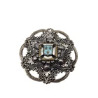 Pendant Charm Code Of Arms Crest Silver Tone Blue Tin Costume Jewelry Vintage