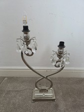 Oksana Elegance: Dual Light Nickel Table Lamp with Crystal Accents
