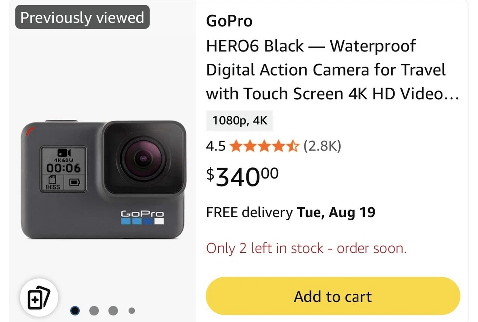 GoPro HERO6 Black Go Pro Hero 6 Waterproof 4k Camera + FREE 128gb Chip Storage - Image 3 of 4