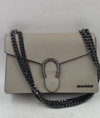 Marina Galanti Womens Vera Pelle Beige Leather Chain Strap Crossbody Bag