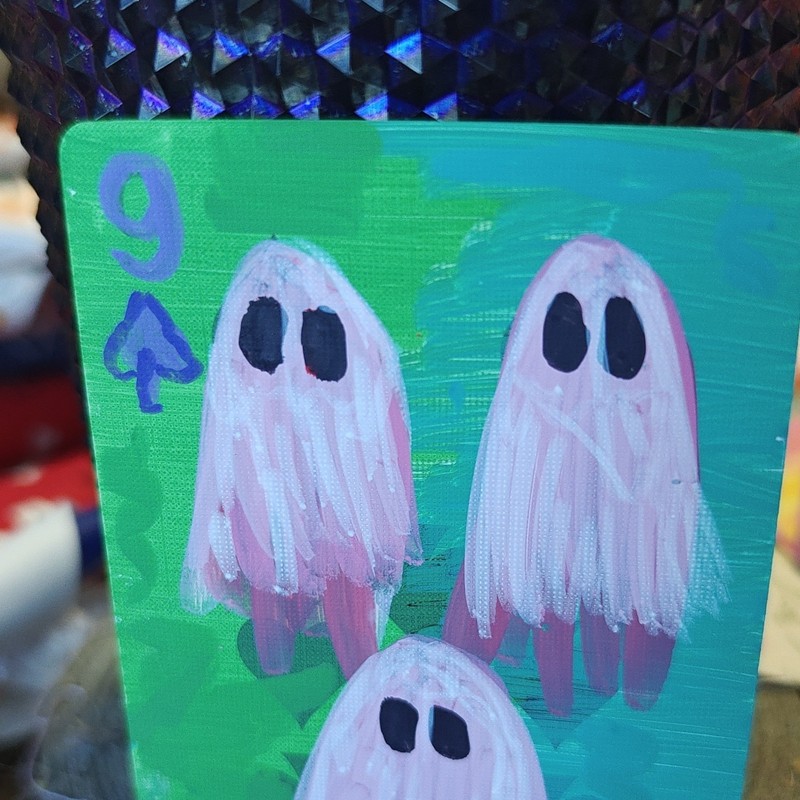 ACEO by Emily Meinert miniature ghost painting on cartoon halloween art small 