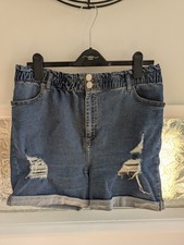 Yours Mid Blue Mom Shorts With Rip Detail. UK 14 EU 42.