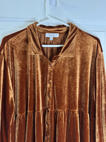 UMGEE Burnt Brown Velvet Tiered Dress Button Pockets Flowy Boho Cottage Core 1X - Bild 5 von 10