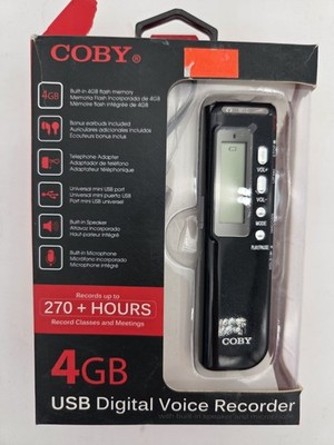 Coby-CVR-20 USB Digital Voice Recorder with Built-in Mic Black 4GB Flash Memory