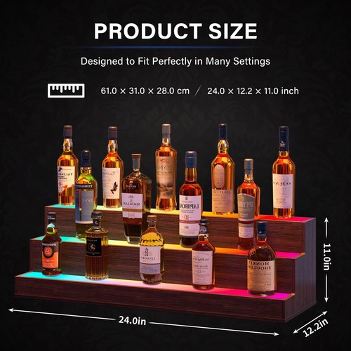 LED Lighted Liquor Bottle Display Shelf, 24 Inch Bar Display Shelf with App &... - Picture 2 of 8