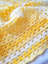 Crochet BABY BLANKET AFGHAN Granny Square 30" x 30" Yellow White New Handmade