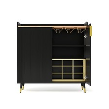 Buffet Cabinet Wine Bar Coffee Station W/ Wine Rack Modern Fluted Glass Doors