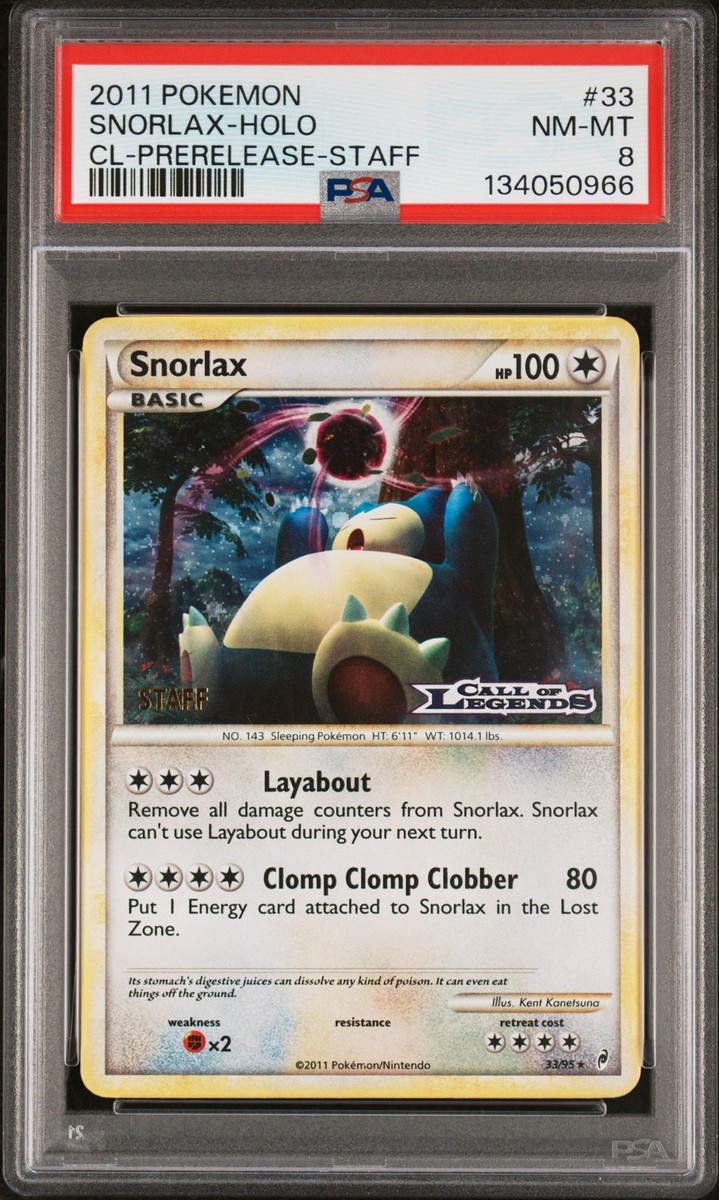 2011 POKEMON CALL OF LEGENDS PRERELEASE-STAFF #33 SNORLAX-HOLO PSA