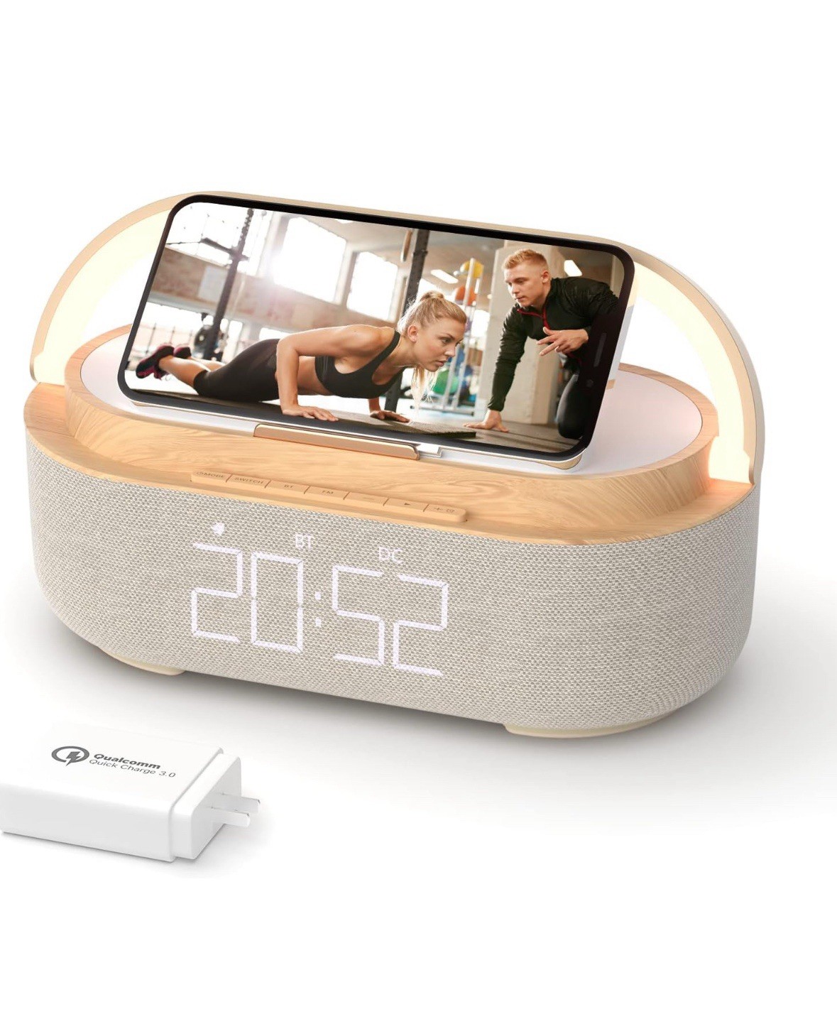 Wireless Charging Bluetooth Speaker Alarm Clock with LED Night Light and 2500mAh Battery-image