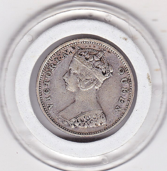 Sharp  1901  Hong  Kong   10   Cents   Silver,  80%   Coin  (QV)