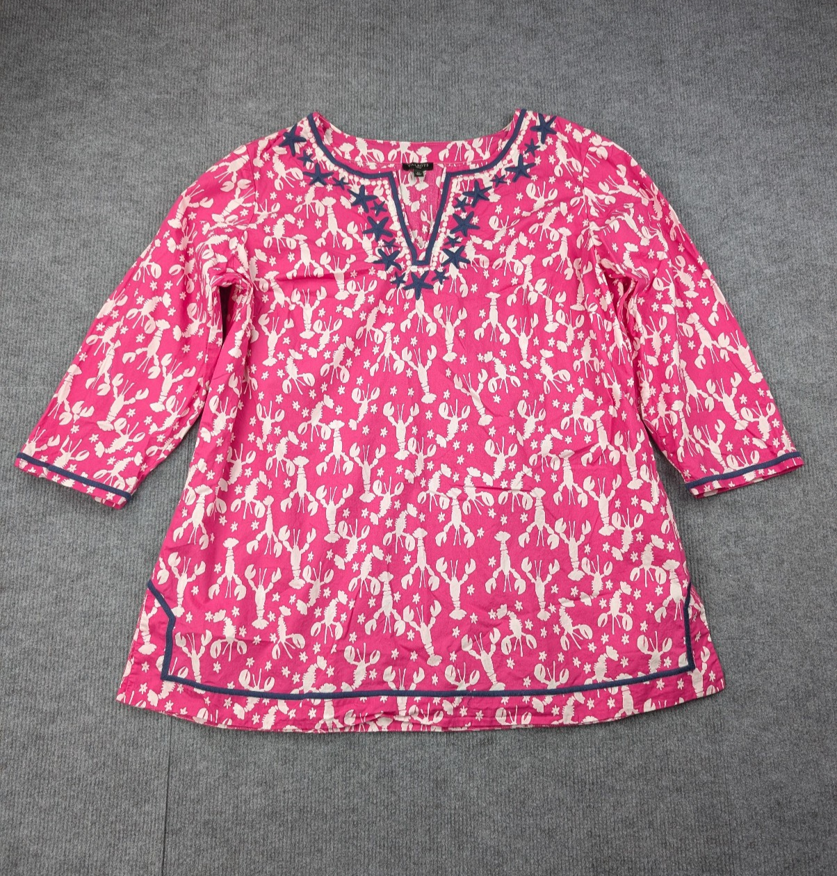 Talbots Novelty Blouse Womens 1X Nautical Lobster Shirt Beach Coastal Starfish
