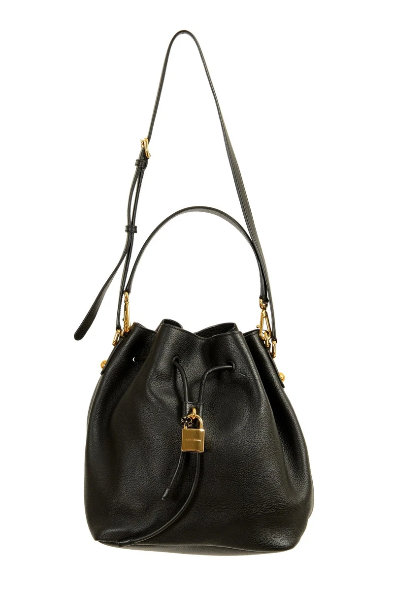 Dolce & Gabbana Black Leather Bucket bag with Gold Accents Dolce & Gabbana DG logo black leather bucket bag  main image 2