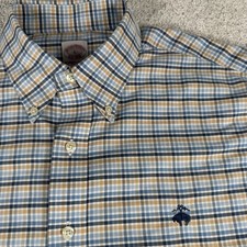 Brooks Brothers 1818 Men's L Blue Tan White Plaid Long Sleeve Button Down Shirt