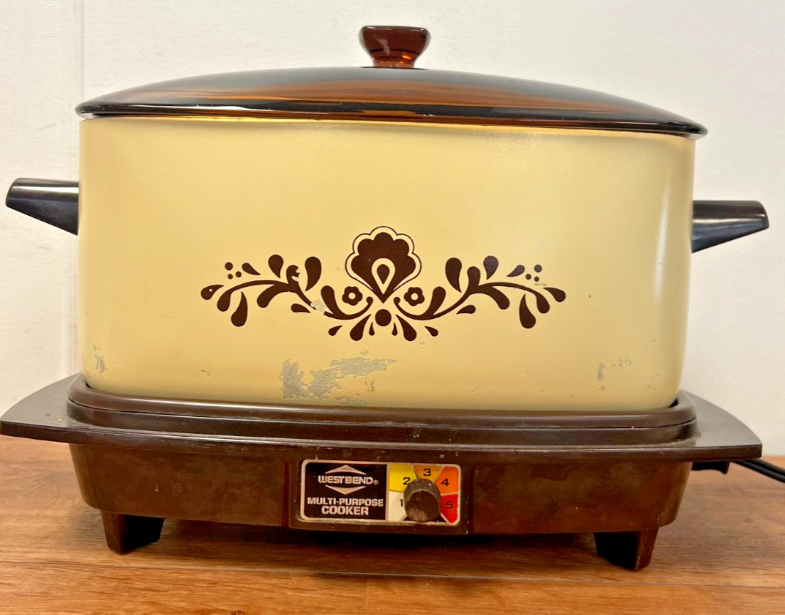 West Bend Rectangle Slow Cooker Cream Brown Married Lid TEST
