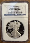 2007 W $1 Proof American Silver Eagle NGC PR70 Ultra Cameo EARLY RELEASES