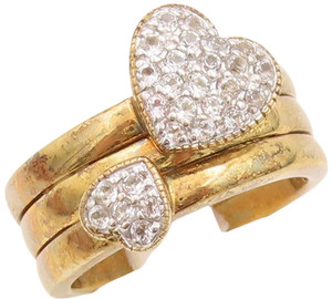 Authentic 925 Sterling Silver Vintage Ring Gold Plated CZ Beaded Hearts Sz 7 RG29225