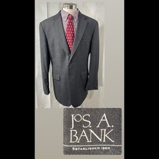 Jos A Bank Men 42R Blazer Sport Coat 100 Charcoal Gray Windowpane Wool 2 Button
