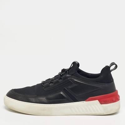 Tods NoCode J Size 43 Black Leather and Neoprene Low Top Sneakers