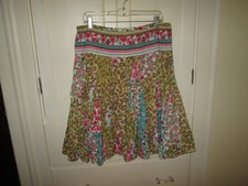 New PHOOL Multi Floral Patchwork Flared Cotton Skirt Boho Flowy Cottagecore  L